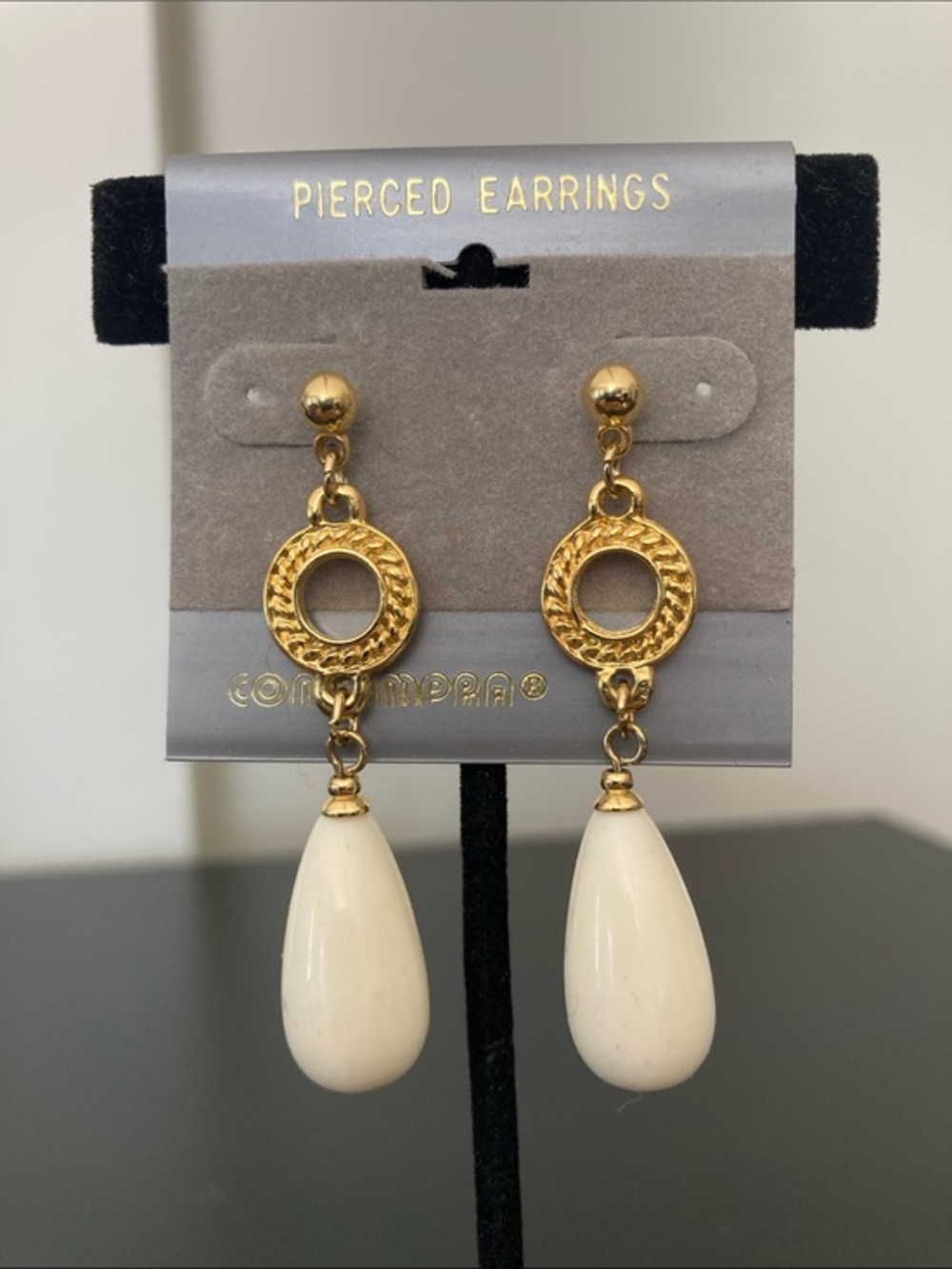 Gold and Cream Teardrop Dangle Earrings - Classic Women's Jewelry